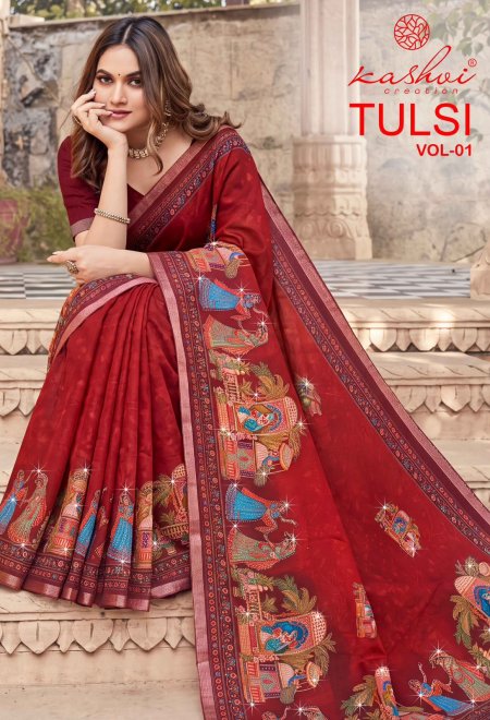 Tulsi Vol 1 By Kashvi Dull Moss Kesab Border Saree 